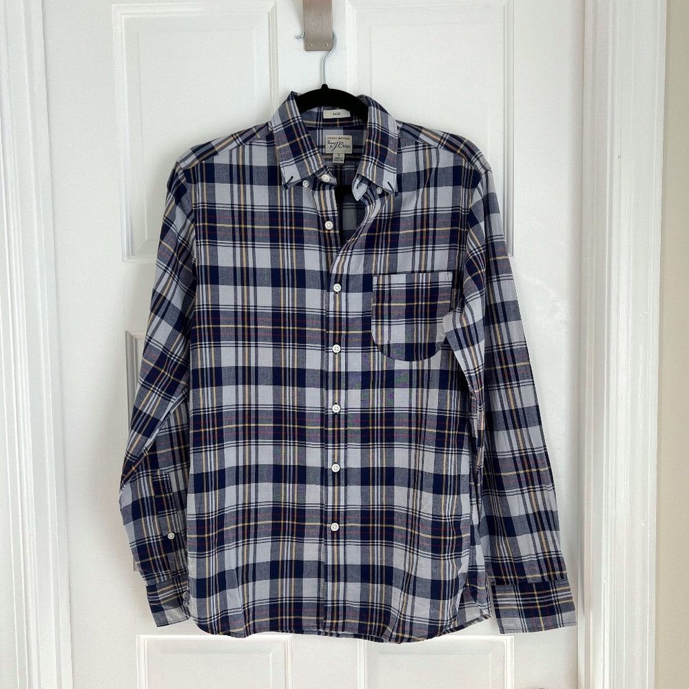J. Crew | Slim Indian Madras Shirt in Navy Ink | Men's Small